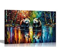 Artley Prints - Infant Pandas Bathing in Pond Canvas Wall Art Pictures l Modern Portrait Prints | Abstract Artwork for Living Room Bedroom 101 x 76cm (40 x 30 inches)