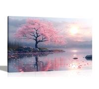 Artley Prints - Japanese Pink Cherry Tree Sunrise Canvas Wall Art For Bedroom Hallway Living Room Prints Ready to Hang Decoration 51 x 35cm (20 x 14 inches)