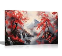 Artley Prints - Japanese Style Autumn Mountain Landscape Canvas Wall Art Pictures for Living Room Conservatory Hallway Décor Extra Large 101 x 76cm (40 x 30 inches)