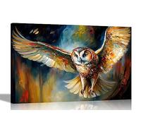 Artley Prints - Landing Owl Colourful Wall Art Pictures Canvas for Living Room, Bedroom, Hallway | Framed Oil Painting Re-print Extra Large 101 x 76cm (40 x 30 inches)