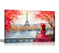 Artley Prints - Landscape Alone and Blissful in Paris Red Canvas Wall Art: Abstract Prints for Living Room Decor - Ready to Hang Pictures 60 x 40cm (24 x 16 inches) A2