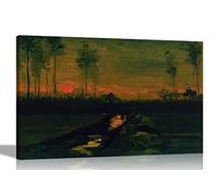 Artley Prints Landscape at Dusk by Vincent Van Gogh Canvas Wall Art | Modern Home Decoration | Abstract Artwork for Living Room, Office 51 x 35cm (20 x 14 inches)