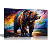 Artley Prints - Landscape Grizzly Bear Abstract Canvas Prints - Colourful Wall Art perfect for the Living Room, Home, Bedroom or Hallway 51 x 35cm (20 x 14 inches)