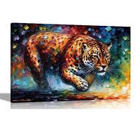 Artley Prints - Leopard on the Run Colourful Canvas Wall Art for Living Room | Abstract Pictures and Prints Ready to Hang Large 86 x 61cm (34 x 24 inches) A1