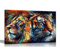 Artley Prints - Lion and Tiger Collage Colourful Canvas Pictures for Living Room - Wall Art for Bedroom, Hallway - Modern 30 x 20cm (12 x 8 inches) A4