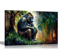 Artley Prints - Lonely and Thoughtful Gorilla Modern Abstract Canvas Pictures for Living Room - Colourful Prints 60 x 40cm (24 x 16 inches) A2