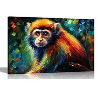 Artley Prints - Lonely Capuchin Monkey Abstract Canvas Wall Art: Colourful Prints for Living Room - Ready to Hang Large 76 x 50cm (30 x 20 inches)