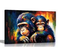 Artley Prints - Loving Mother and Baby Chimps Abstract Canvas Wall Art: Colourful Prints for Living Room - Ready to Hang Extra Large 101 x 76cm (40 x 30 inches)