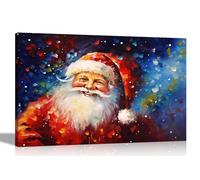 Artley Prints - Magical Abstract Santa Canvas Wall Prints Christmas Art to Hang Framed Colourful Living Room Decoration 51 x 35cm (20 x 14 inches)