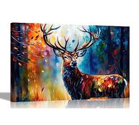 Artley Prints - Magical Deer in Forest Colourful Canvas Pictures for Wall in Living Room, Bedroom, Hallway, Kitchen Abstract Prints 30 x 20cm (12 x 8 inches) A4