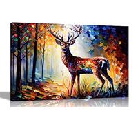 Artley Prints - Majestic Deer in Forest Colourful Extra Large Canvas Wall Art: Abstract Prints for Living Room Decor - Ready to Hang Pictures 101 x 76cm (40 x 30 inches)