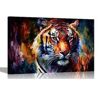 Artley Prints - Majestic Tiger Colourful Canvas Wall Art Prints | Abstract Animal Pictures | Framed and Ready to Hang Extra Large 101 x 76cm (40 x 30 inches)