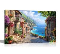 Artley Prints - Mediterranean Mountain Landscape Seashore View Canvas Wall Art Prints Colourful Pictures Living Room Bedroom Artwork 76 x 50cm (30 x 20 inches)