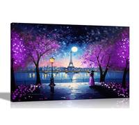 Artley Prints - Moonlight Eiffel Tower Purple Canvas Wall Art | Framed Pictures for Living Room, Bedroom | Modern Prints Artwork for Hanging 51 x 35cm (20 x 14 inches)