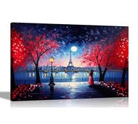 Artley Prints - Moonlight Eiffel Tower Red Extra Large Canvas Pictures for Wall | Abstract Art in Living Room, Bedroom Prints 101 x 76cm (40 x 30 inches)