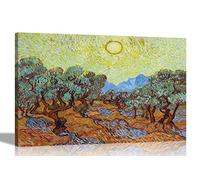 Artley Prints Olive Trees with Yellow Sky and Sun by Vincent Van Gogh Canvas Wall Art l Colourful Framed Pictures l Landscape Artwork 51 x 35cm (20 x 14 inches)