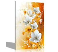Artley Prints - Orange and White Abstract Flowers Canvas Prints Modern Home Conservatory Wall Art Ready to Hang Pictures 40 x 30cm (16 x 12 inches) A3