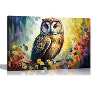 Artley Prints - Owl on the Watch in a Botanical Garden Canvas Wall Art Prints | Abstract Animal Pictures | Framed and Ready to Hang 60 x 40cm (24 x 16 inches) A2