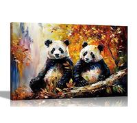 Artley Prints - Pandas in Autumn Forest Canvas Wall Art | Framed Pictures for Living Room, Bedroom | Modern Prints Artwork for Hanging 51 x 35cm (20 x 14 inches)