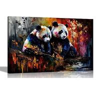 Artley Prints - Pandas in Love on a Forest Date Colourful Canvas Wall Art for Living Room | Abstract Pictures and Prints Ready to Hang Extra Large 101 x 76cm (40 x 30 inches)