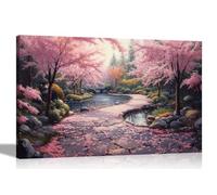 Artley Prints - Pink Blossom Trees Japanese Garden Footpath Canvas Prints Modern Wall Art for Home Conservatory Pictures Décor Extra Large 101 x 76cm (40 x 30 inches)