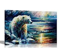 Artley Prints - Polar Bear Gaze Abstract Colourful Canvas Prints for Bedroom, Living Room - Wall Art Animal Pictures to Hang Extra Large 101 x 76cm (40 x 30 inches)