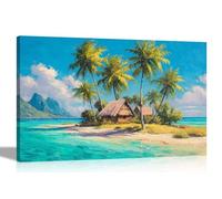 Artley Prints - Polynesian Island with Tropical Tree and Ocean Canvas Wall Art Prints Home Decor Living Room Bedroom Hallway Pictures 76 x 50cm (30 x 20 inches)