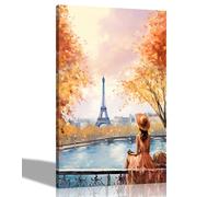 Artley Prints - Portrait Alone and Blissful in Paris Orange Canvas Prints for Bedroom, Living Room - Wall Art City Pictures to Hang 60 x 40cm (24 x 16 inches) A2