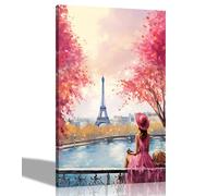 Artley Prints - Portrait Alone and Blissful in Paris Pink Wall Art Pictures Canvas for Living Room, Bedroom, Hallway | Framed Oil Painting Re-print 30 x 20cm (12 x 8 inches) A4
