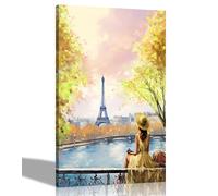 Artley Prints - Portrait Alone and Blissful in Paris Yellow Modern Canvas Pictures for Living Room, Bedroom, Hallway, Kitchen City Prints 60 x 40cm (24 x 16 inches) A2