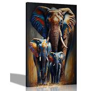 Artley Prints - Portrait of a Family of Elephants Colourful Canvas Pictures for Wall in Living Room, Bedroom, Hallway, Abstract 30 x 20cm (12 x 8 inches) A4