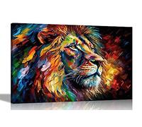 Artley Prints - Powerful Lion Portrait Colourful Canvas Pictures for Wall - Abstract Prints Painting Re-production Modern Artwork 51 x 35cm (20 x 14 inches)