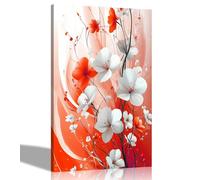 Artley Prints - Red White Abstract Flowers Canvas Wall Art For Living Room, Bedroom, Hallway Prints Ready to Hang Pictures 40 x 30cm (16 x 12 inches) A3