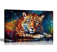 Artley Prints - Resting Leopard Abstract Colourful Canvas Prints for Bedroom, Living Room, Kitchen - Wall Art Animal Pictures to Hang Extra Large 101 x 76cm (40 x 30 inches)
