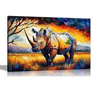 Artley Prints - Rhino in the Serengeti Canvas Pictures for Wall | Abstract Art in Living Room, Bedroom, Hallway Extra Large 101 x 76cm (40 x 30 inches)