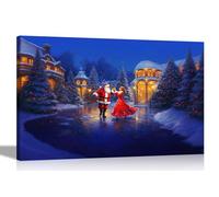 Artley Prints - Santa and Mrs Claus Dancing on Ice Canvas Wall Prints Christmas Art to Hang Framed Colourful Living Room Decoration 60 x 40cm (24 x 16 inches) A2