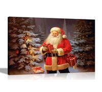 Artley Prints - Santa Holding Presents Canvas Wall Art Prints Home Decor Christmas Framed Pictures Colourful Painting Reprint 40 x 30cm (16 x 12 inches) A3