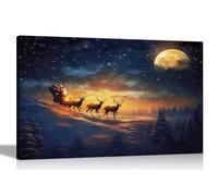 Artley Prints - Santa in Sleigh and Reindeers Landscape Canvas Prints for Living Room, Office, Bedroom Christmas Wall Art Extra Large 101 x 76cm (40 x 30 inches)