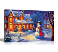Artley Prints - Snowman Painting Christmas Canvas Wall Art Prints Home Decor Framed Colourful Pictures Reprint 51 x 35cm (20 x 14 inches)