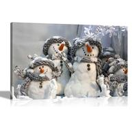 Artley Prints - Snowmen Family Canvas Wall Art Prints Home Decor Christmas Framed Pictures Colourful Painting Reprint 30 x 20cm (12 x 8 inches) A4