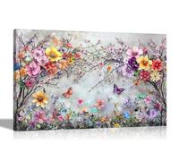 Artley Prints - Spring Garden Flower Blossom and Butterflies Canvas Wall Art Prints Home Decor Living Room Bedroom Pictures 40 x 30cm (16 x 12 inches) A3