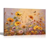 Artley Prints - Summer Flowers and Butterflies Canvas Art Pictures Living Room Bedroom Hallway Framed Wall Prints 60 x 40cm (24 x 16 inches) A2