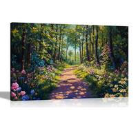 Artley Prints - Summer Forest Path Colourful Flowers Canvas Wall Art Prints Landscape for Living Room Décor Home Office Pictures 40 x 30cm (16 x 12 inches) A3