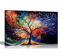 Artley Prints - Tree Of Life Windy Abstract Colourful Canvas Prints for Bedroom, Living Room, Kitchen - Wall Art Animal Pictures to Hang Extra Large 101 x 76cm (40 x 30 inches)