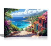 Artley Prints - Tropical Landscape Mountain Ocean View Framed Canvas Pictures Living Room Décor Wall Prints 76 x 50cm (30 x 20 inches)
