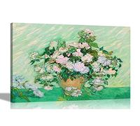 Artley Prints - Vase with Pink Roses by Vincent Van Gogh Canvas Wall Art | Floral Pictures | Botanical Oil Painting Reproduction Modern Home Decor 60 x 40cm (24 x 16 inches) A2