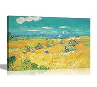 Artley Prints Wheat Fields with Reaper, Auvers by Vincent Van Gogh Canvas Wall Art l Colourful Framed Pictures l Landscape Artwork Large 86 x 61cm (34 x 24 inches) A1