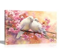 Artley Prints - White Birds on Pink Tree Watercolor Painting Canvas Wall Art Prints Home Decor Office Bedroom Pictures Extra Large 101 x 76cm (40 x 30 inches)