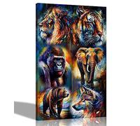 Artley Prints - Wild Animals Collage Colourful wall canvas for living room - Abstract Prints Framed Artwork Large 86 x 61cm (34 x 24 inches) A1