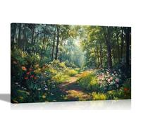 Artley Prints - Wilderness Walk Green Forest Summer Flowers Canvas Wall Art Prints Framed Pictures Home Living Room Bedroom 60 x 40cm (24 x 16 inches) A2